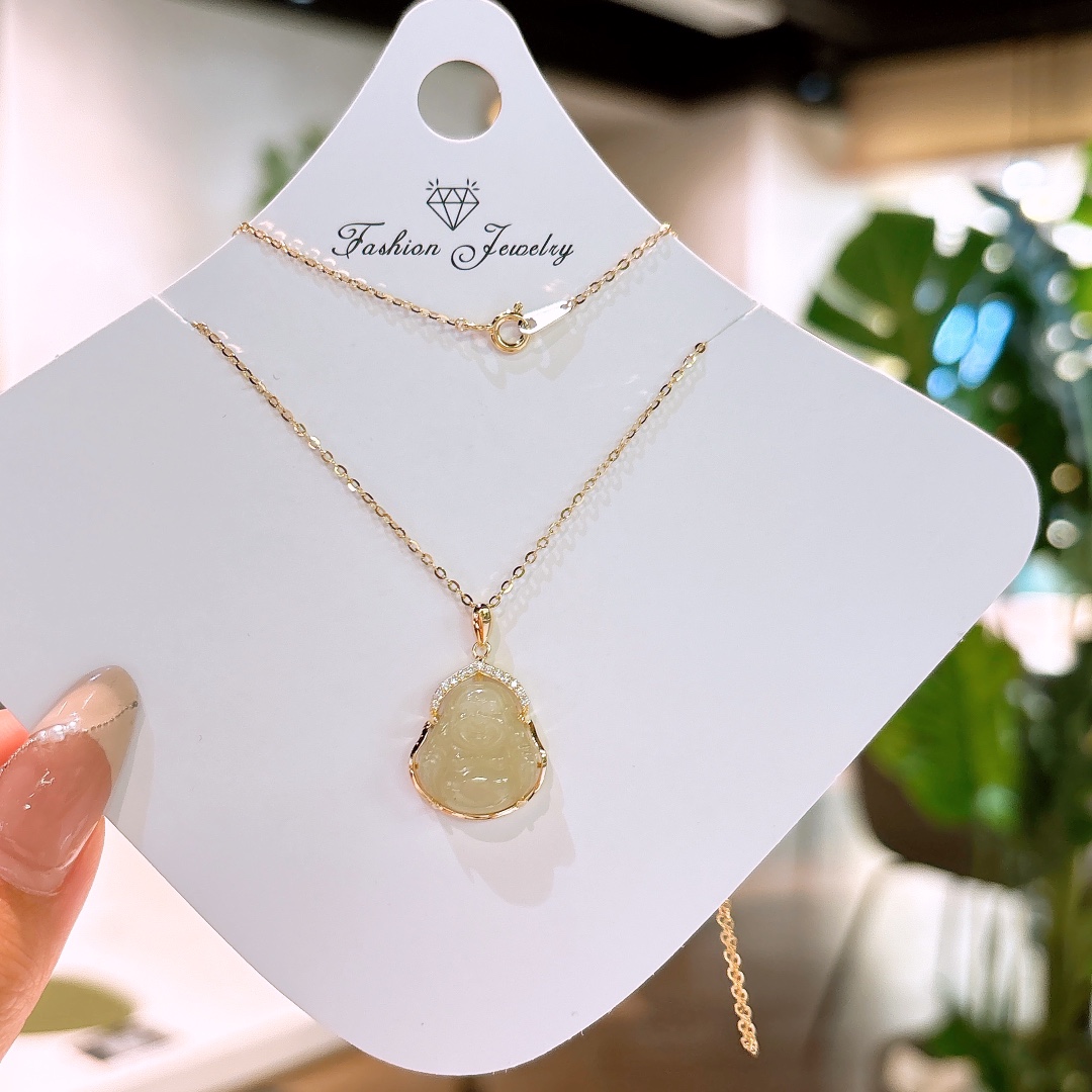 S925 Sterling Silver Hetian Jade Necklace Sweet & Cool New Year Gold