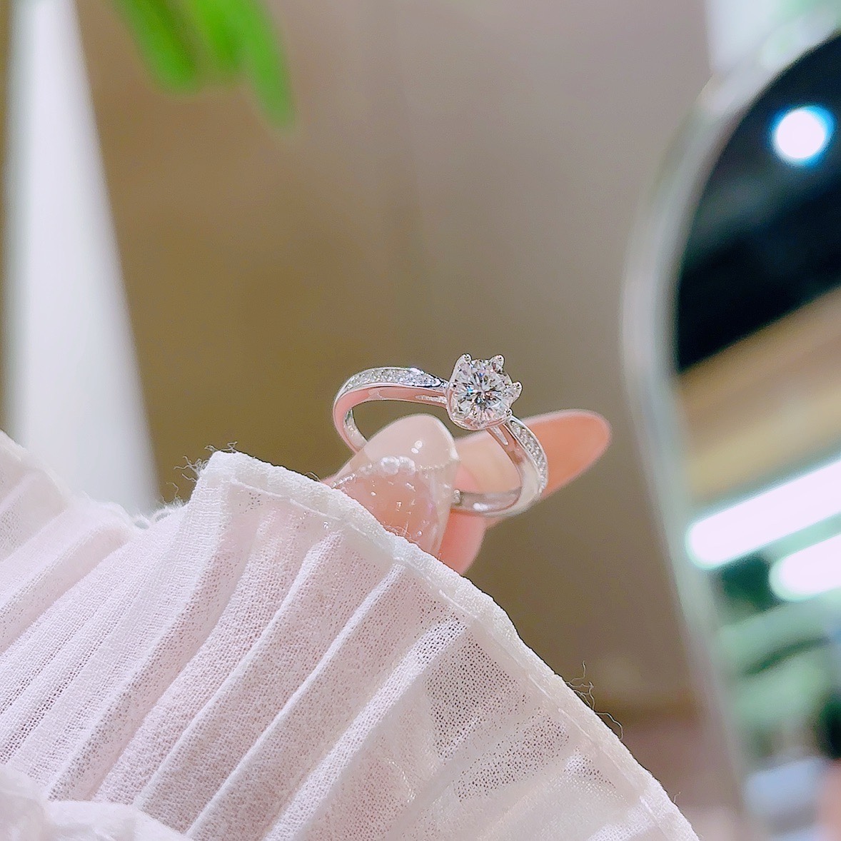 Nickel Free Silver Moissanite Ring Korean Style Mother's Birthday