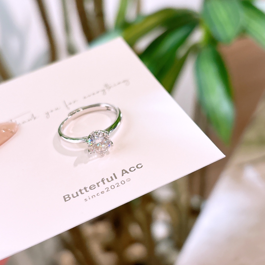 High Polish Silver Moissanite Ring Ins Style Gift for Her Silver