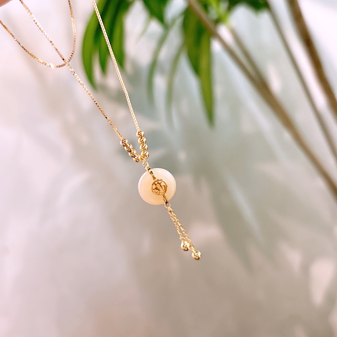 Fine Silver Hetian Jade Necklace Minimalist Valentine's Day Gold