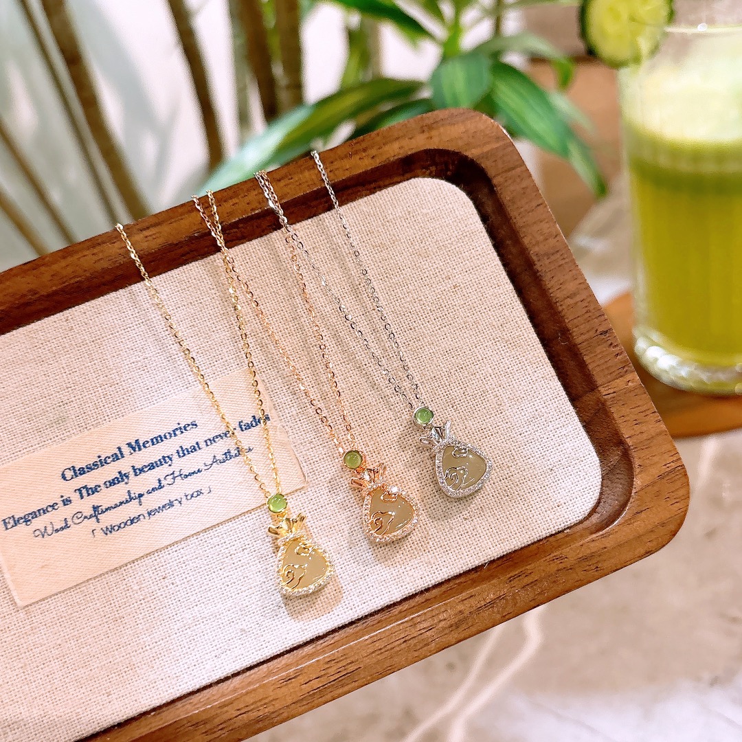 High Polish Silver Hetian Jade Necklace Delicate Wedding Gold