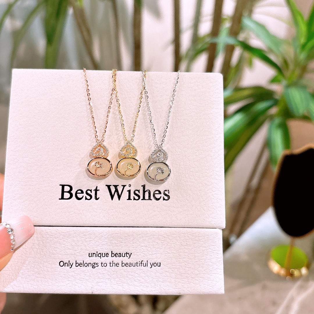 S925 Sterling Silver Hetian Jade Necklace French Self-love Gold