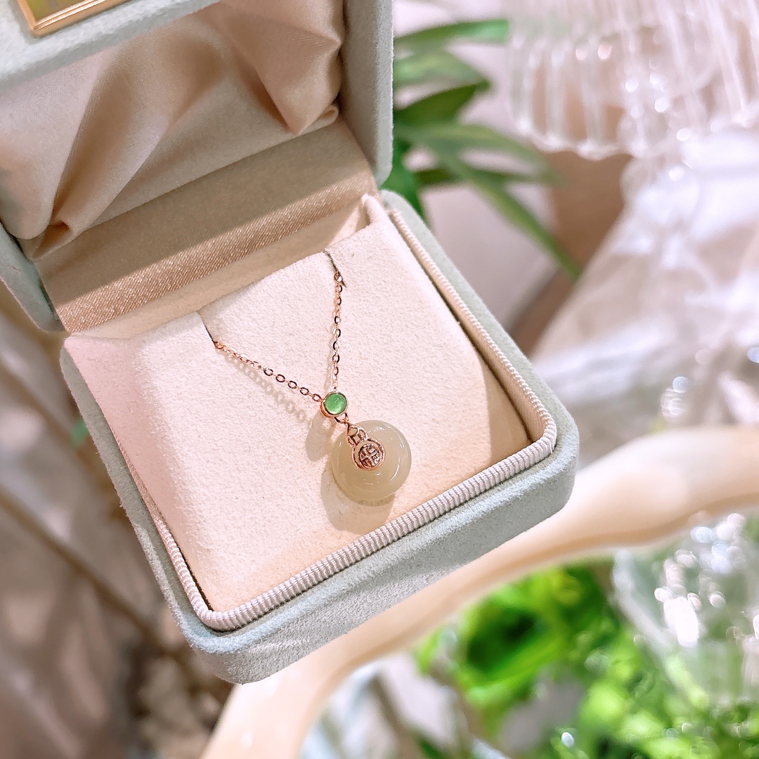 Solid Silver Hetian Jade Necklace Ins Style Spring Festival Gold