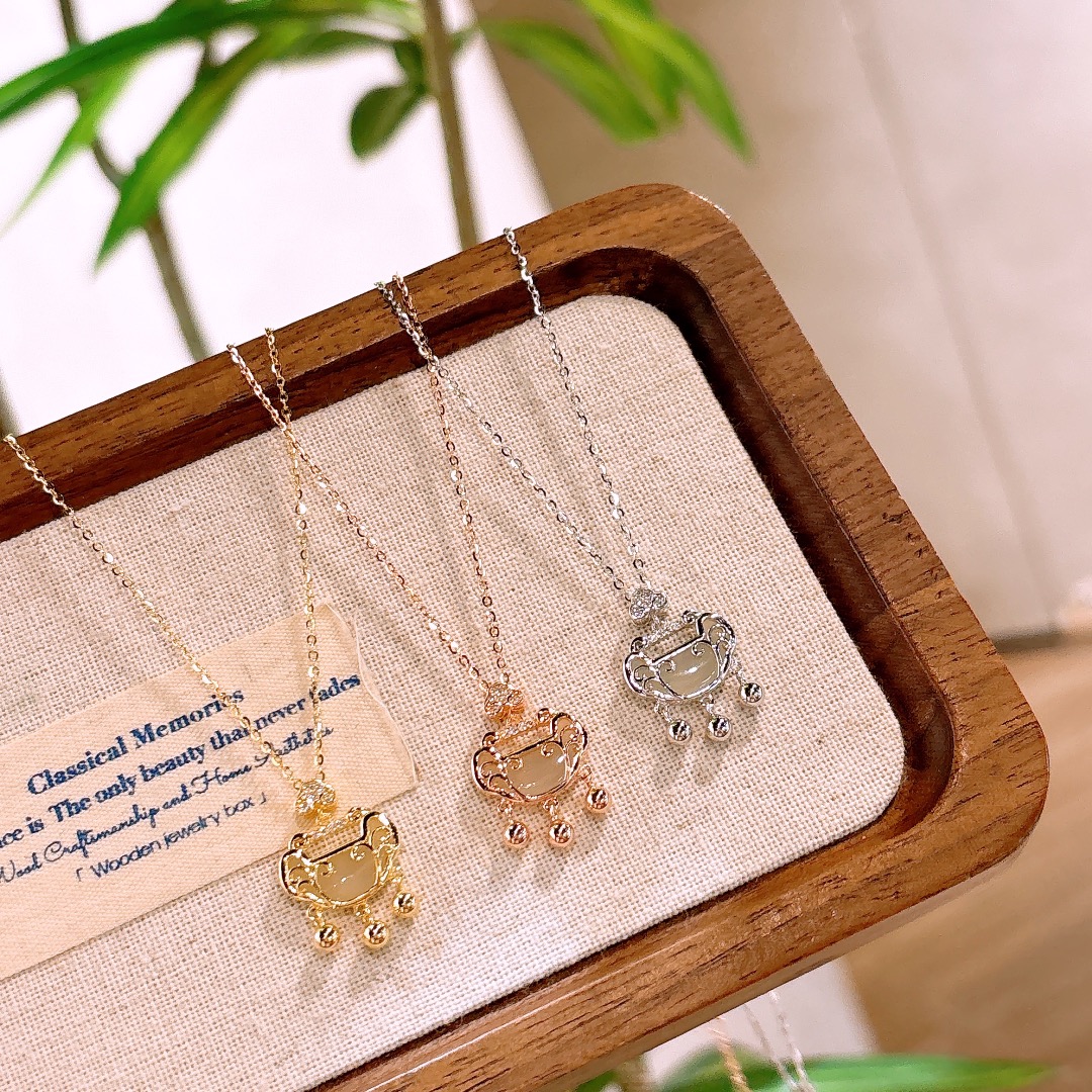 S925 Sterling Silver Hetian Jade Necklace Delicate Gift for Her Gold