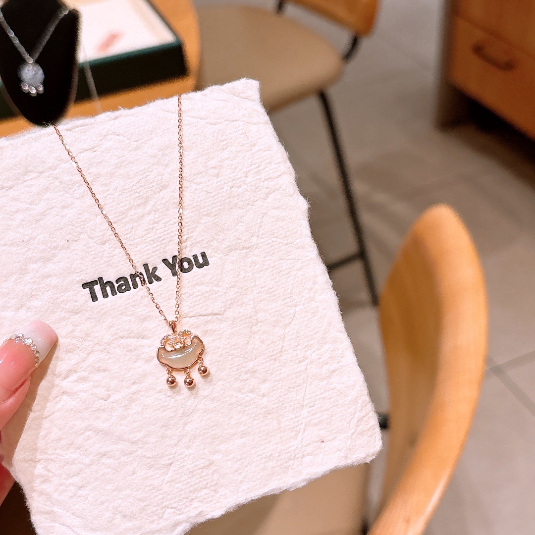 Fine Silver Hetian Jade Necklace Girly Anniversary Gold