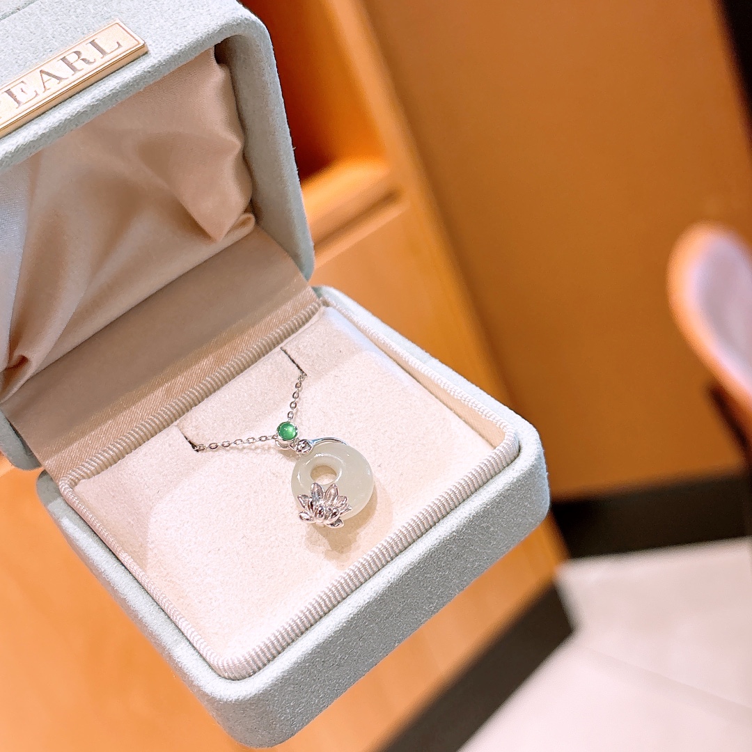 Fine Silver Hetian Jade Necklace Fashion Father's Day Silver