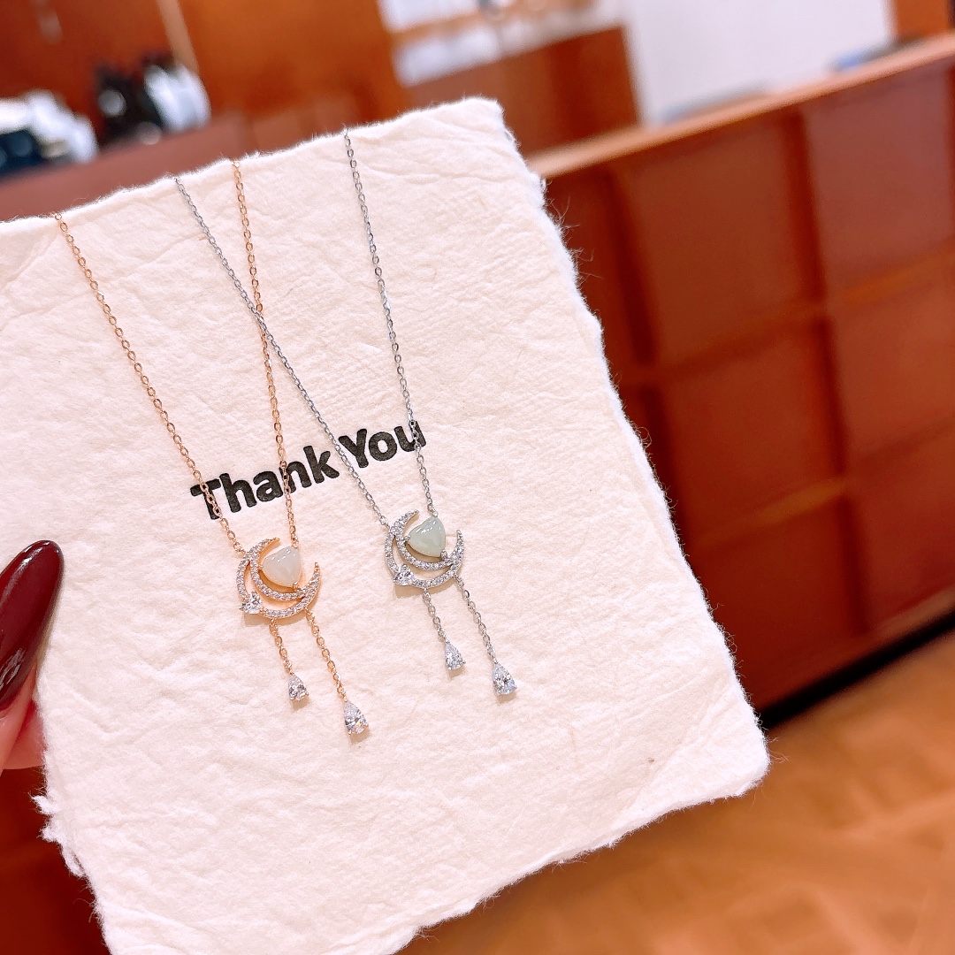 Hypoallergenic Silver Hetian Jade Necklace Soft Christmas Silver