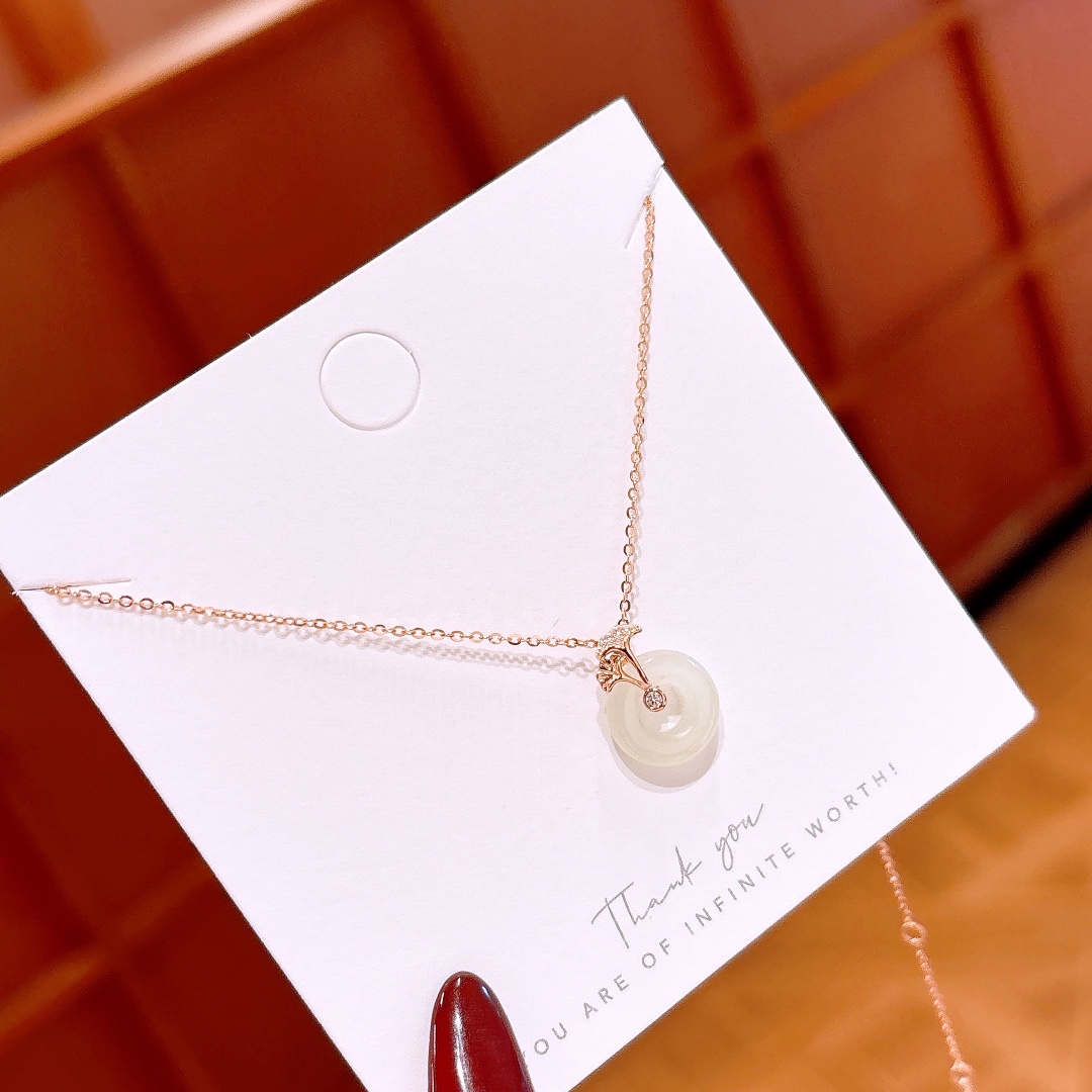 S925 Sterling Silver Hetian Jade Necklace Playful Mother's Day Silver