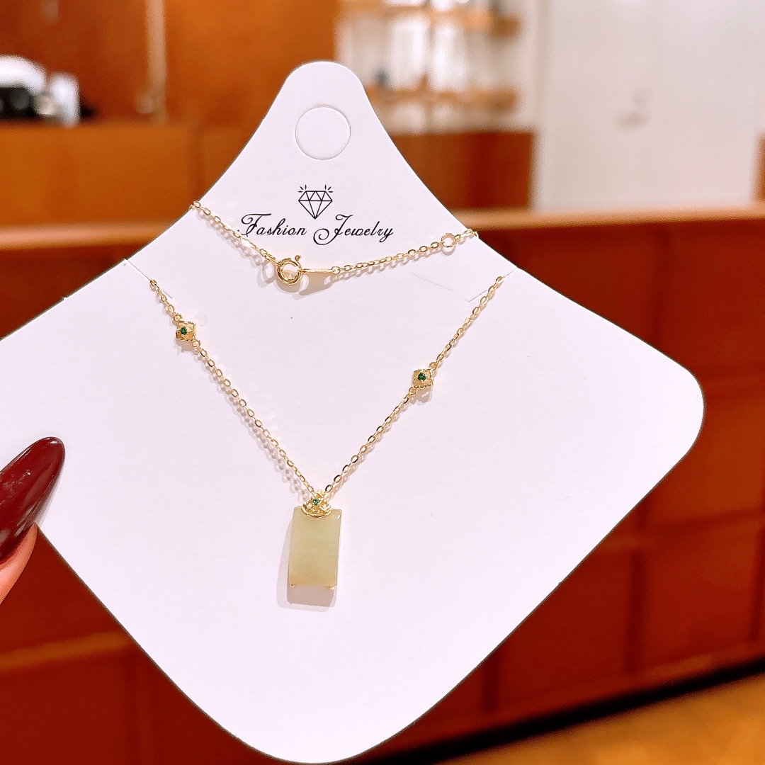 Fine Silver Hetian Jade Necklace Lively Self-love Gold