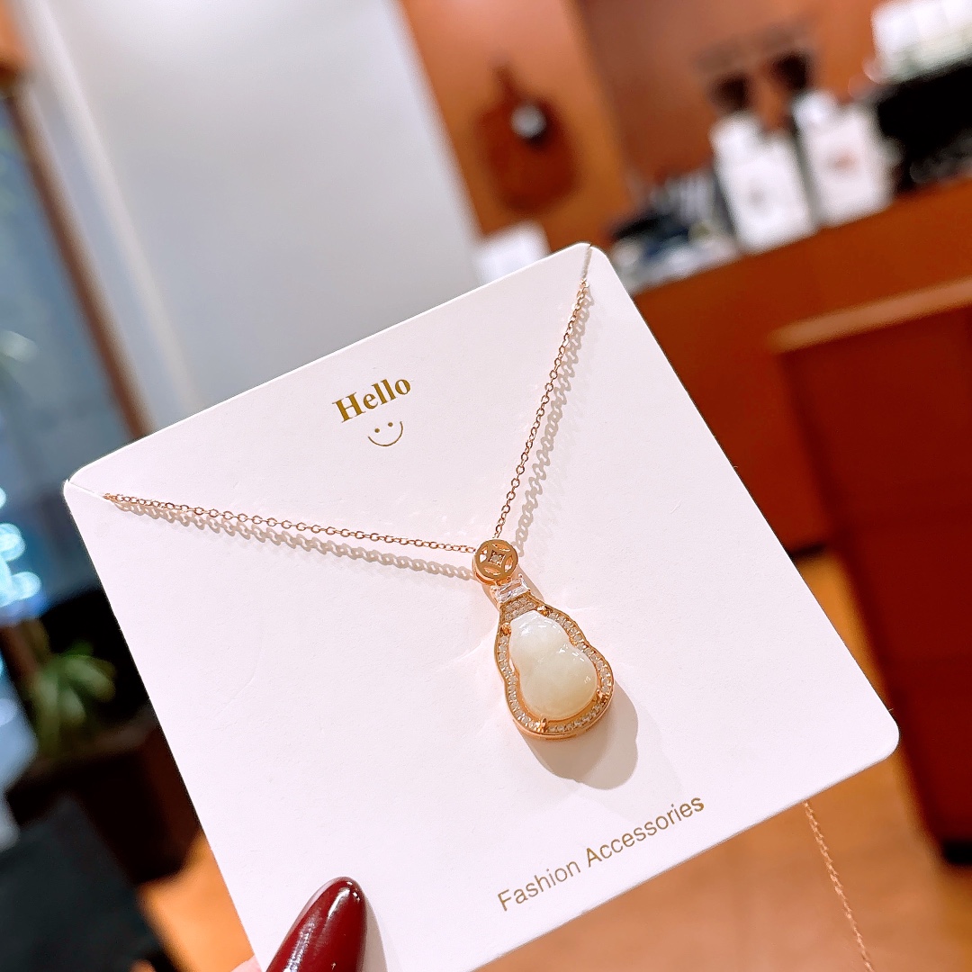 S925 Sterling Silver Hetian Jade Necklace Lively Workplace Silver