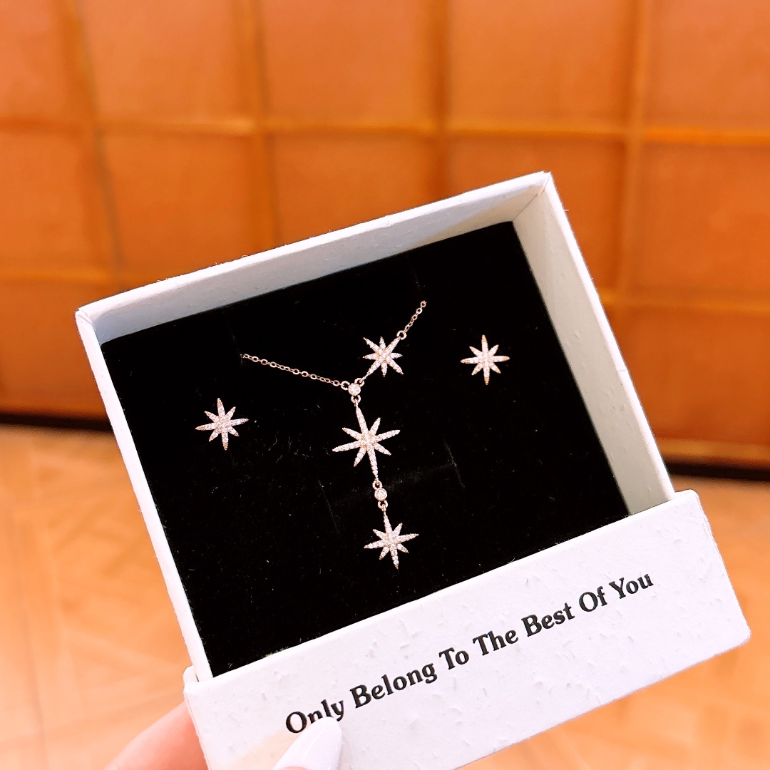 925 Silver Earrings & Necklace Set Soft Confession Silver