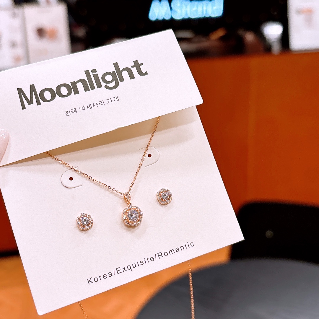 Hypoallergenic Silver Earrings & Necklace Set Pure Gift for Her Gold