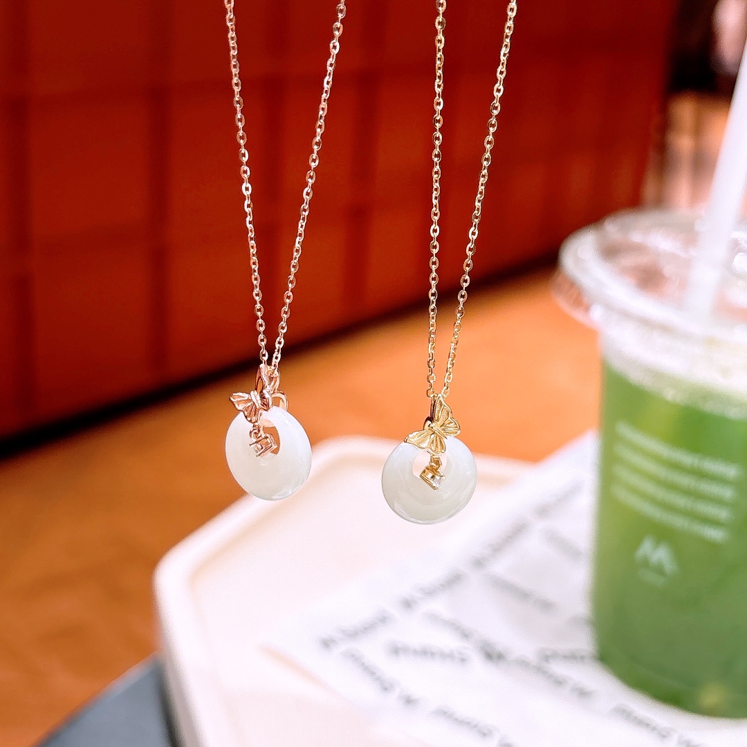 Solid Silver Hetian Jade Necklace Delicate Father's Day Gold