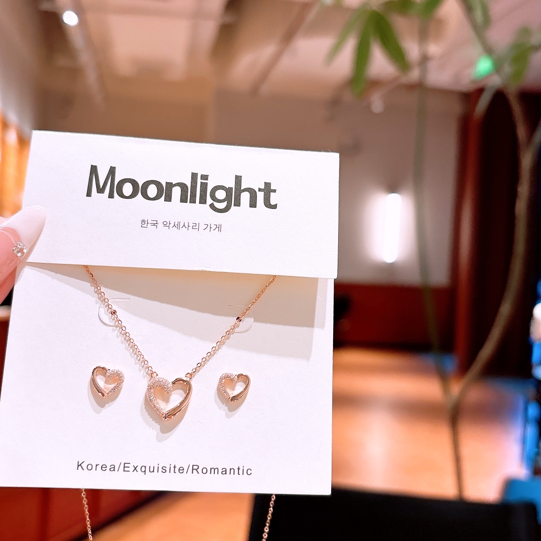 S925 Sterling Silver Earrings & Necklace Set Sweet Confession Gold