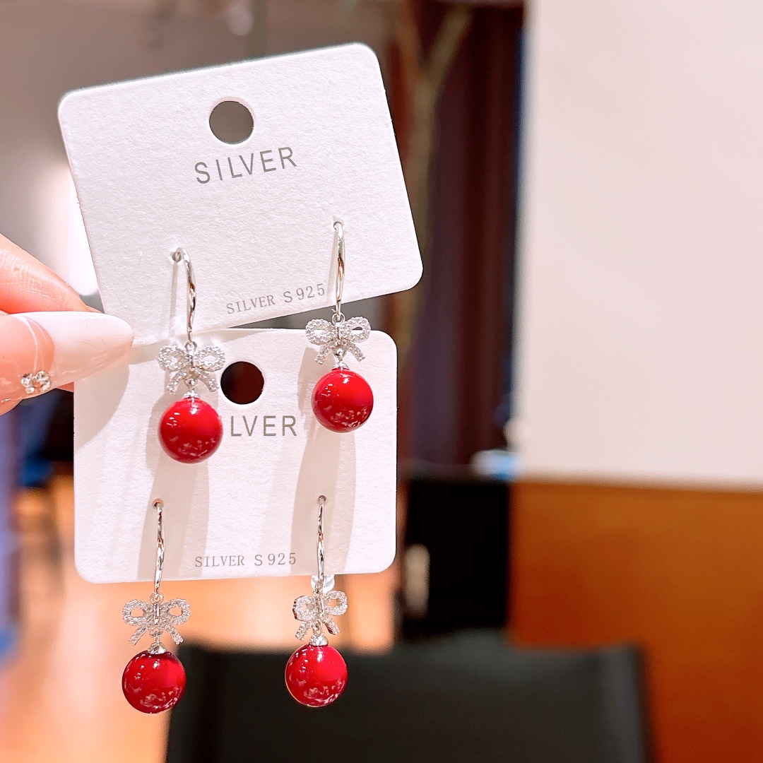 925 Silver Drop & Thread Earrings Vintage Valentine's Day Silver