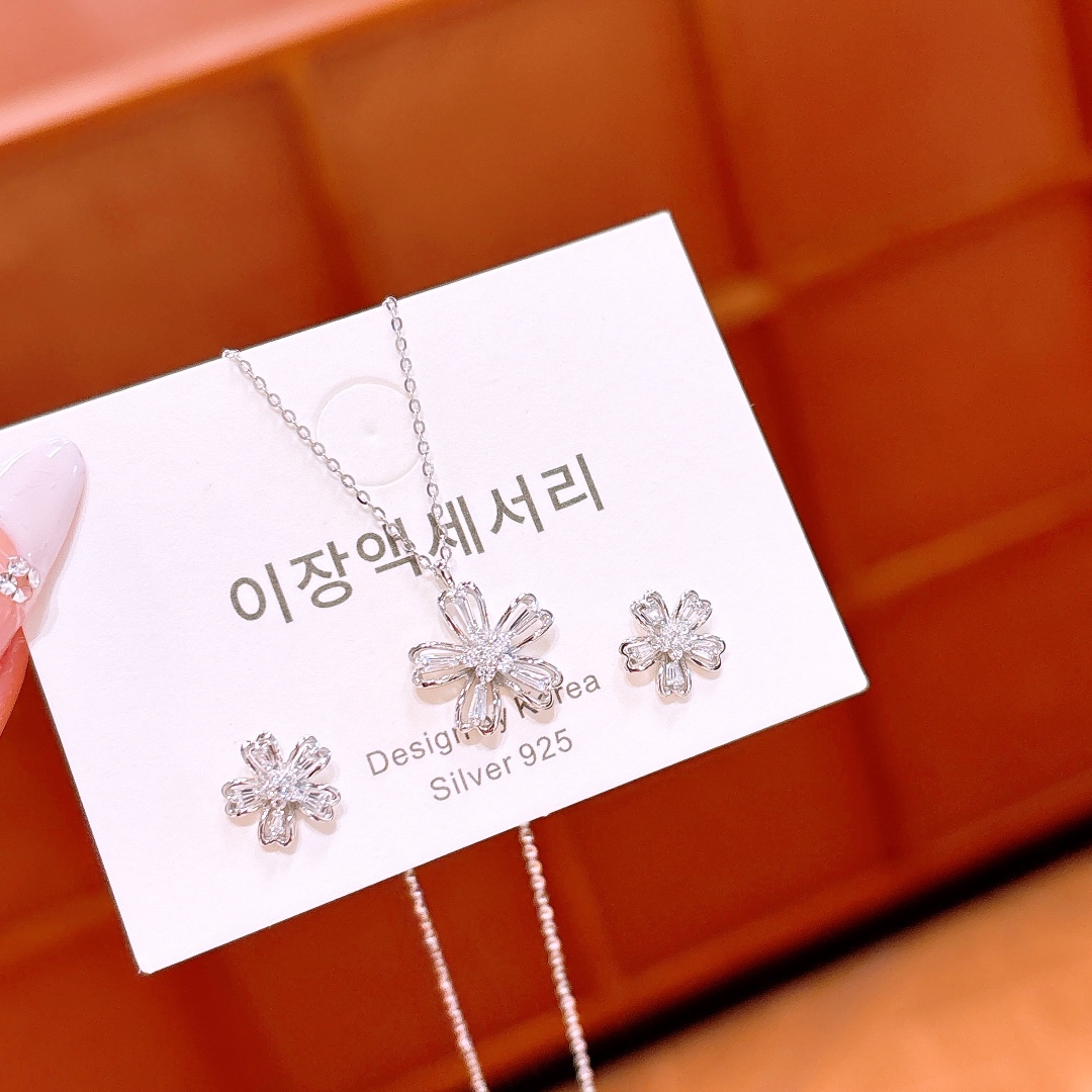 高級感S925スターリングシルバーイヤリング＆ネックレスセットシルバー 通勤