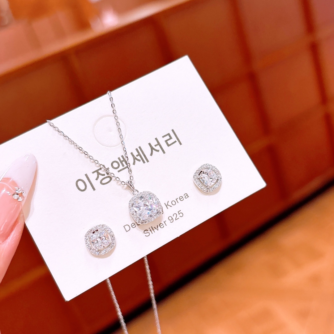 925 Silver Earrings & Necklace Set Premium Birthday Silver