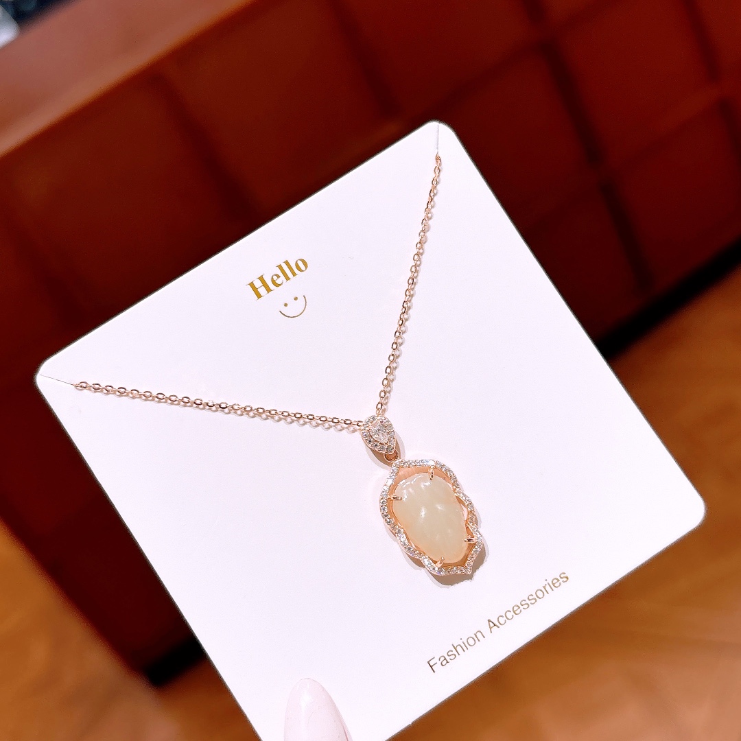 High Polish Silver Hetian Jade Necklace Gentle Annual Party Gold
