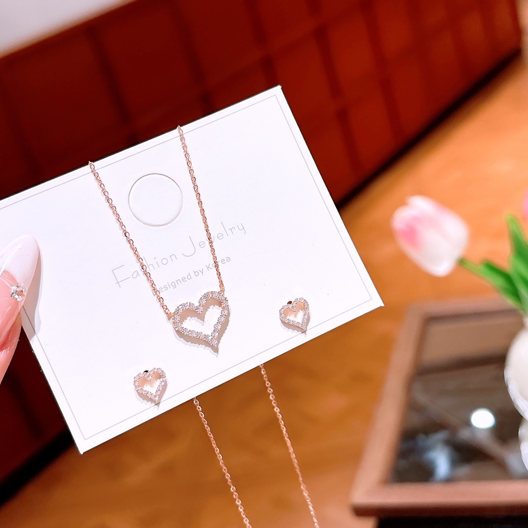 High Polish Silver Earrings & Necklace Set Romantic Wedding Silver