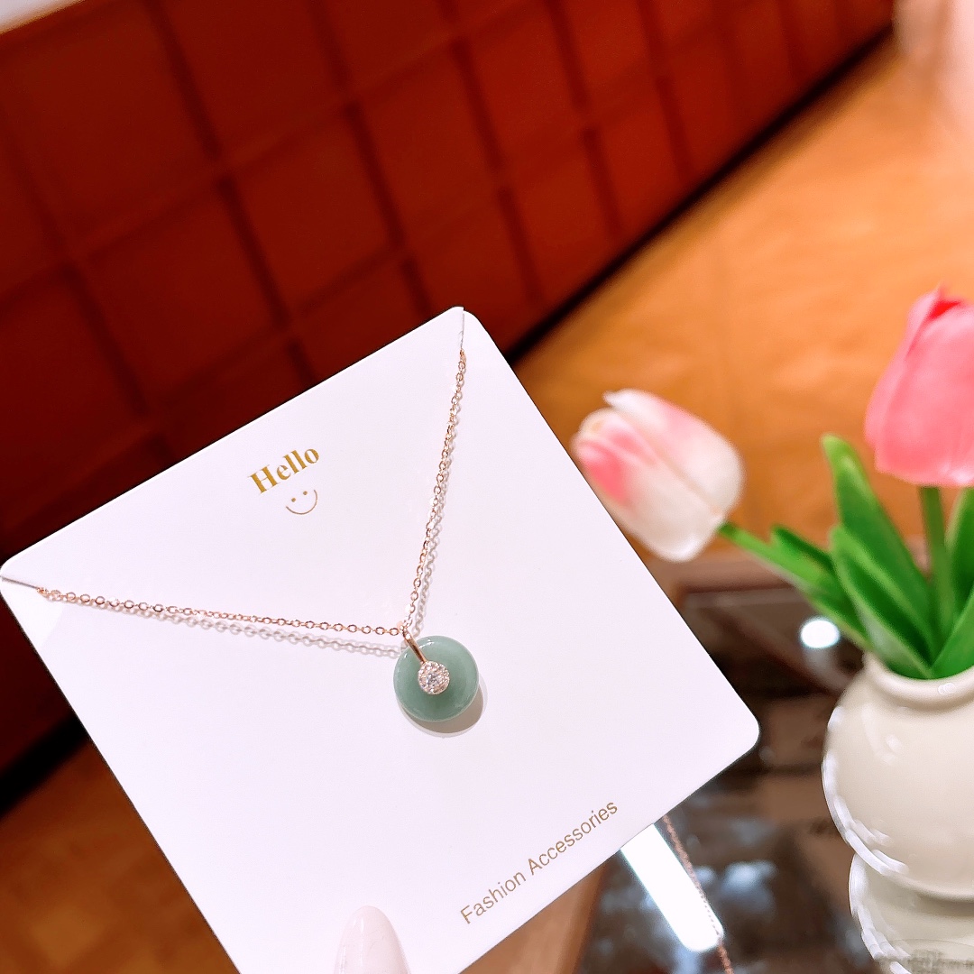 Solid Silver Jadeite Necklace French Bestie Gift Silver