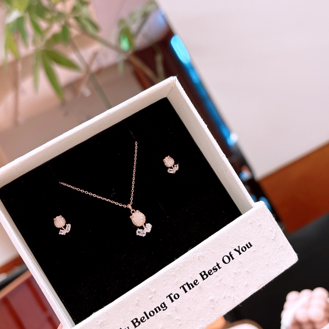 Fine Silver Earrings & Necklace Set Ins Style Engagement Gold