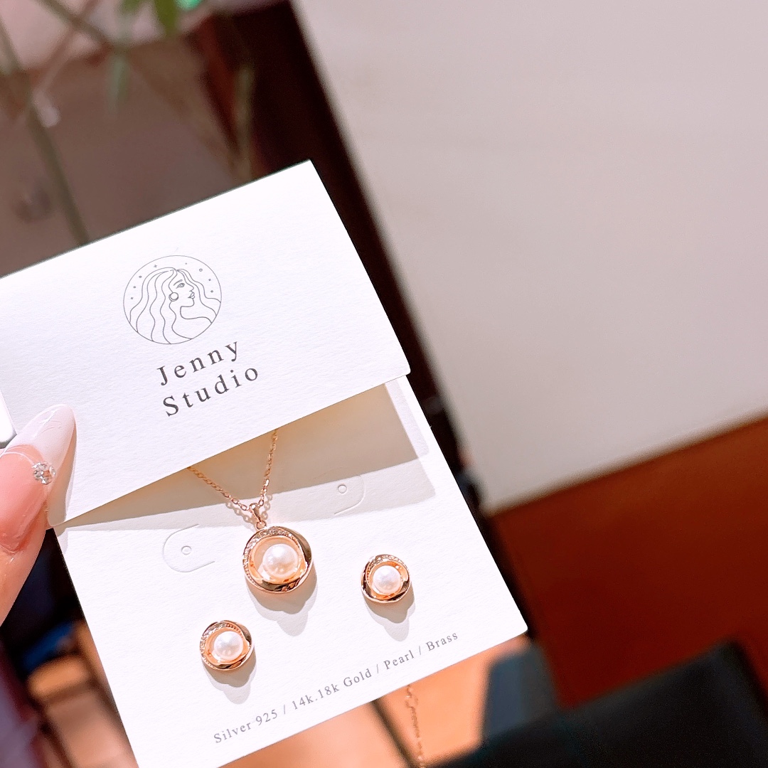 S925 Sterling Silver Earrings & Necklace Set Lively Father's Day Gold