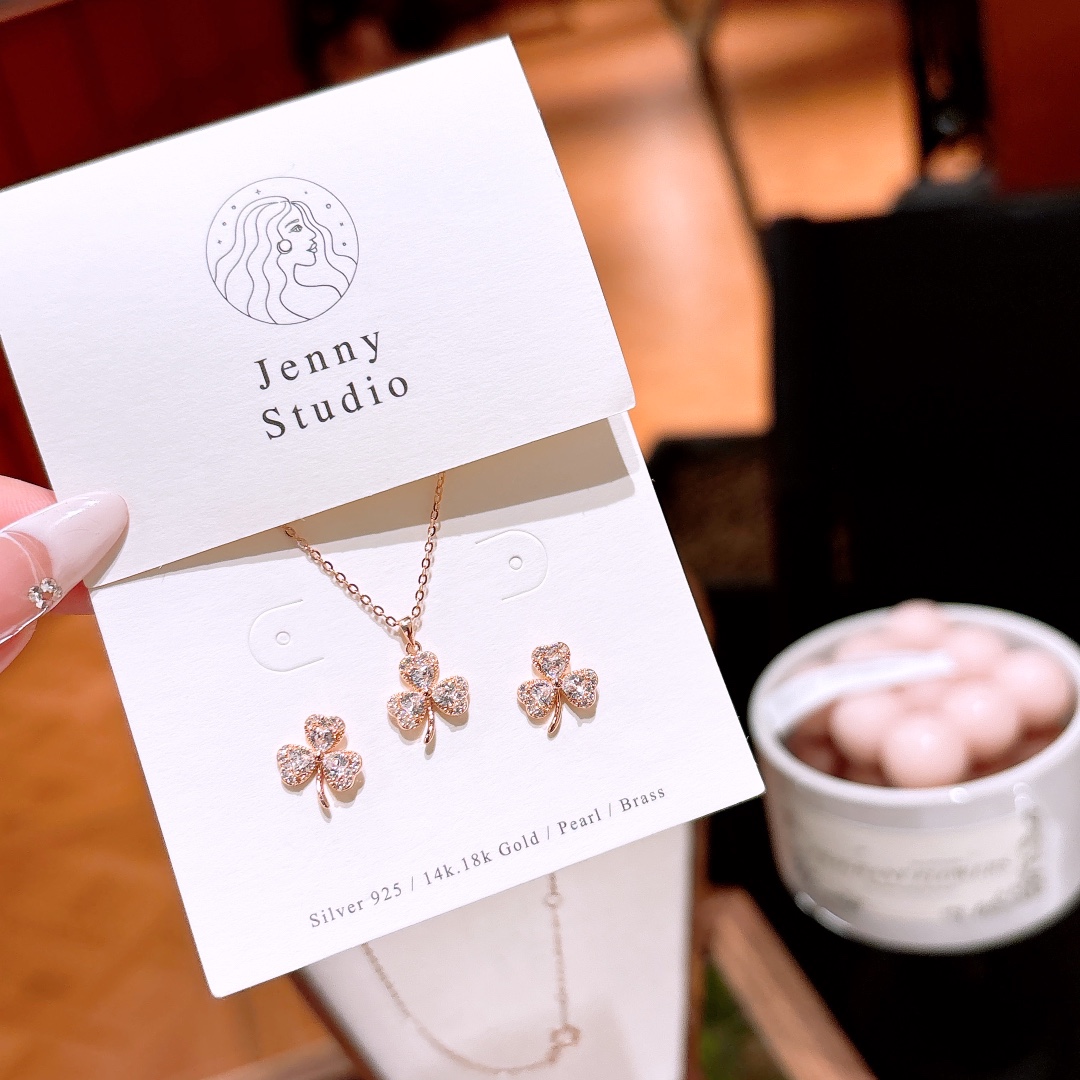 Fine Silver Earrings & Necklace Set Soft Office Gold