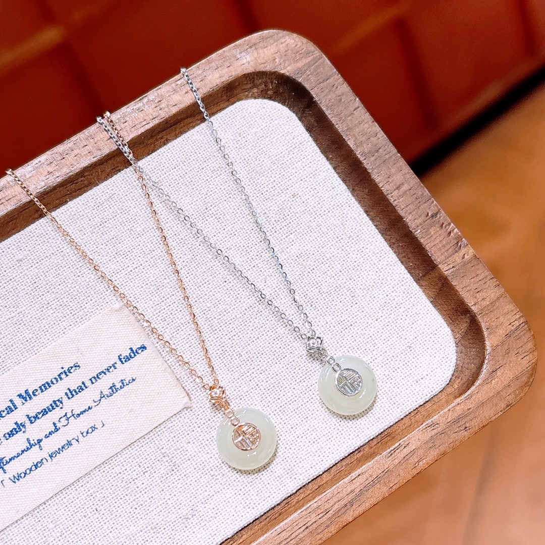 Fine Silver Hetian Jade Necklace Light Luxury Mother's Birthday Silver