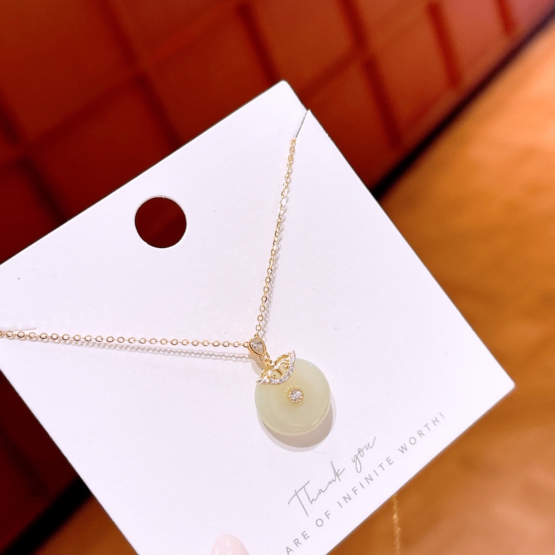 S925 Sterling Silver Hetian Jade Necklace Intellectual Mother's Day
