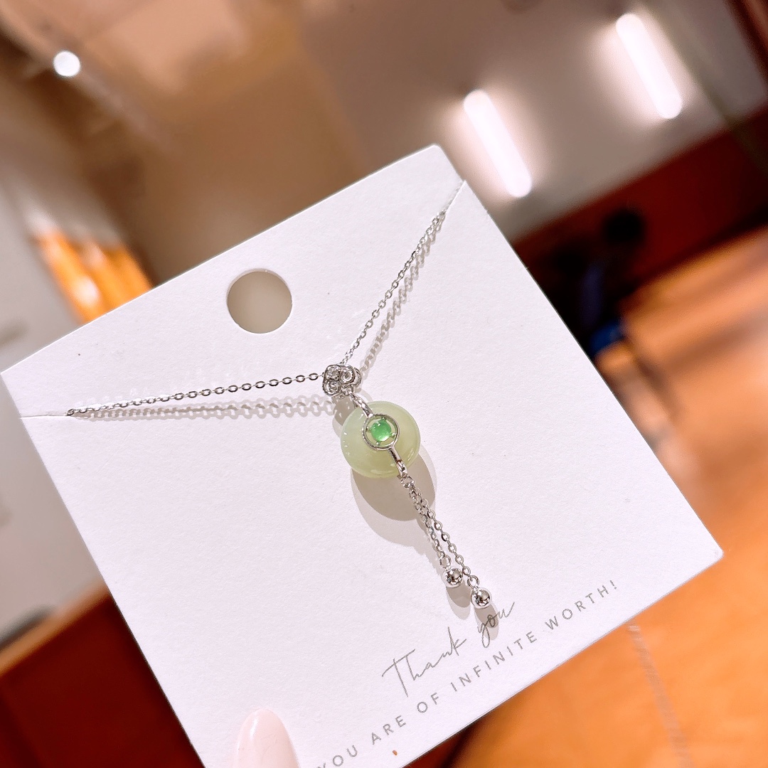 Fine Silver Hetian Jade Necklace Playful Workplace Silver