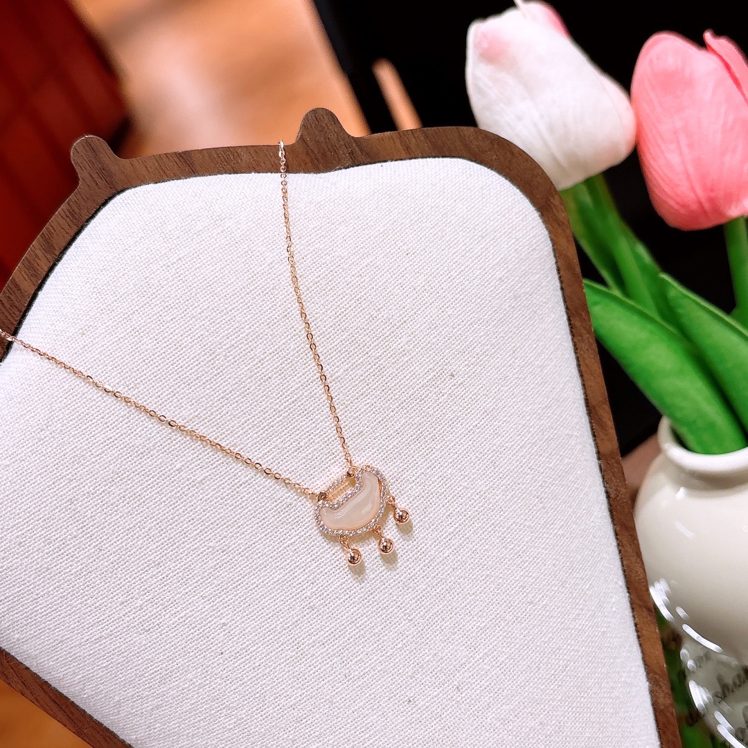 925 Silver Hetian Jade Necklace French Annual Party Silver