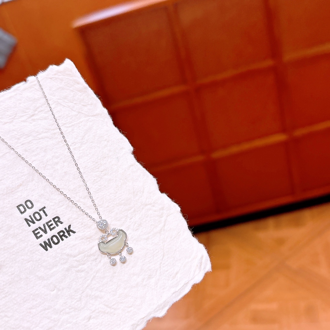 925 Silver Hetian Jade Necklace Romantic Wedding Registration Gold
