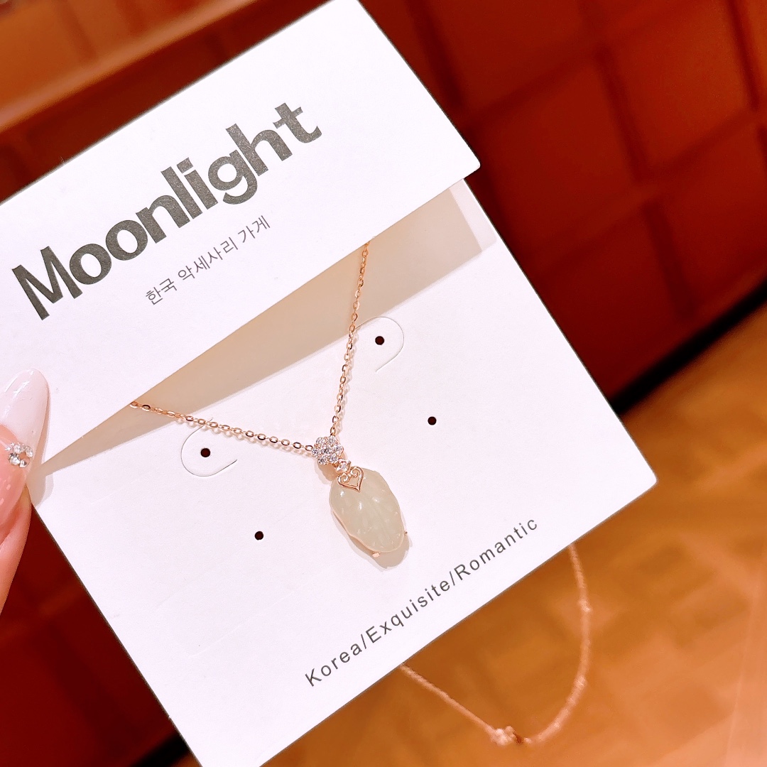 Nickel Free Silver Hetian Jade Necklace Korean Style Father's Day Gold