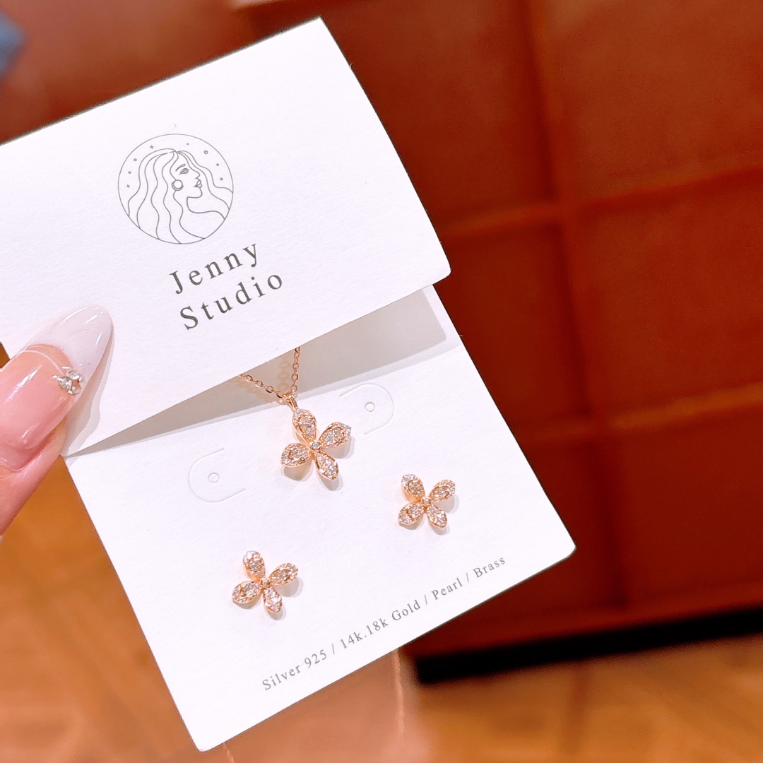 Low Allergy Silver Earrings & Necklace Set Soft Teacher's Day Gold