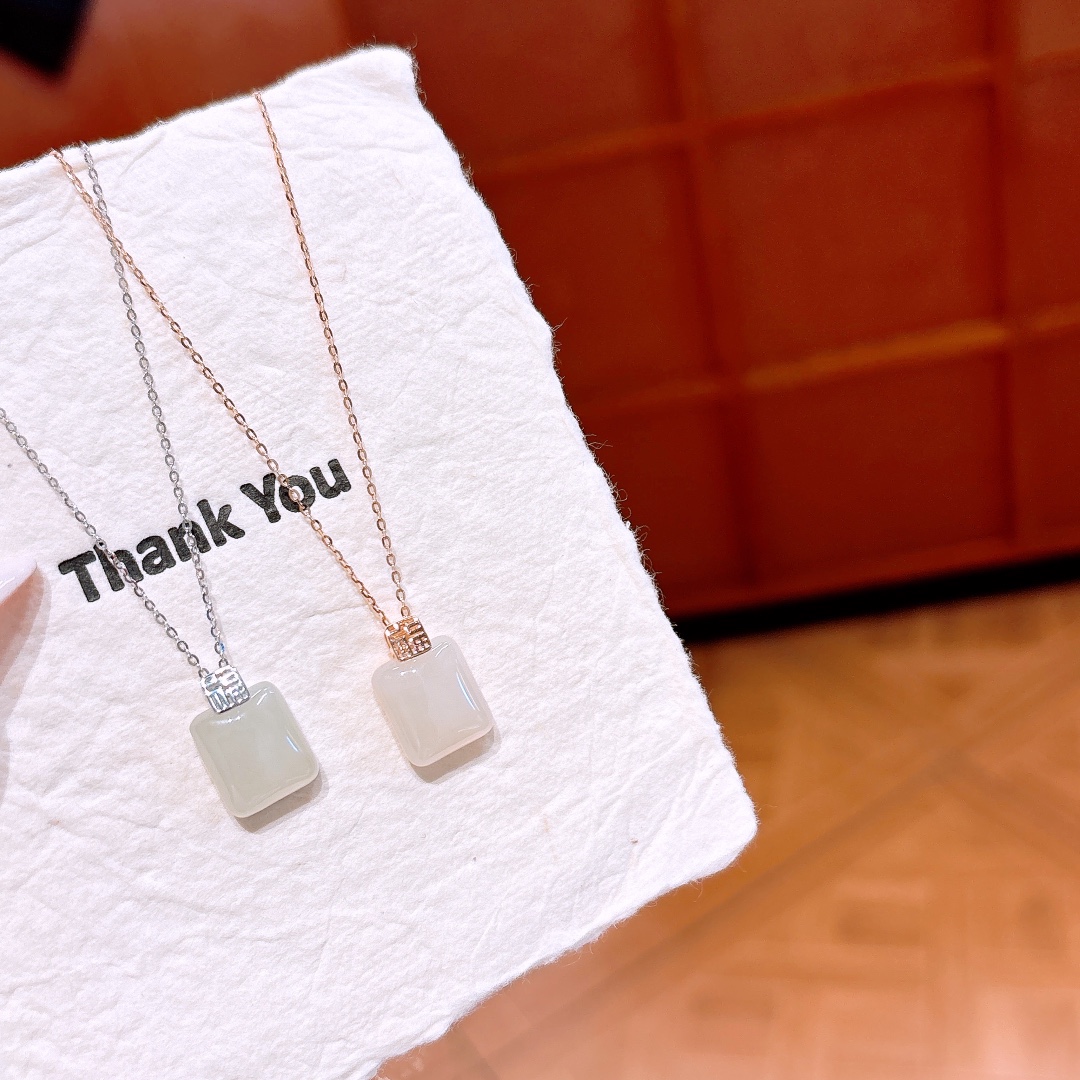 Nickel Free Silver Hetian Jade Necklace Romantic Anniversary Silver