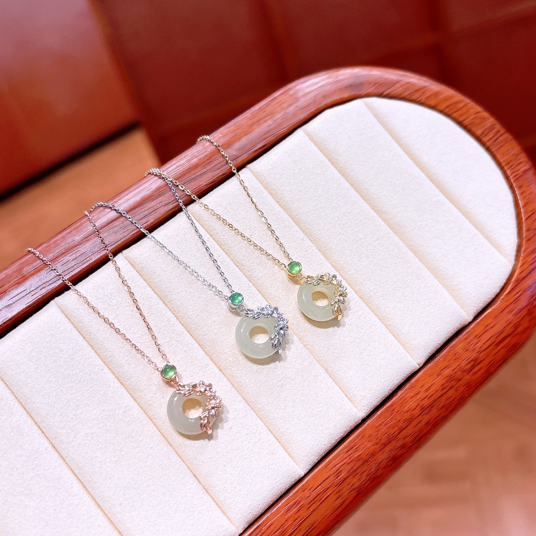 Fine Silver Hetian Jade Necklace Romantic Wedding Registration Silver