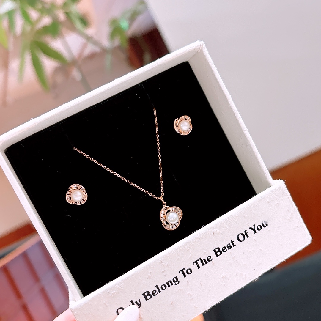 925 Silver Earrings & Necklace Set Sweet Gift for Her Gold