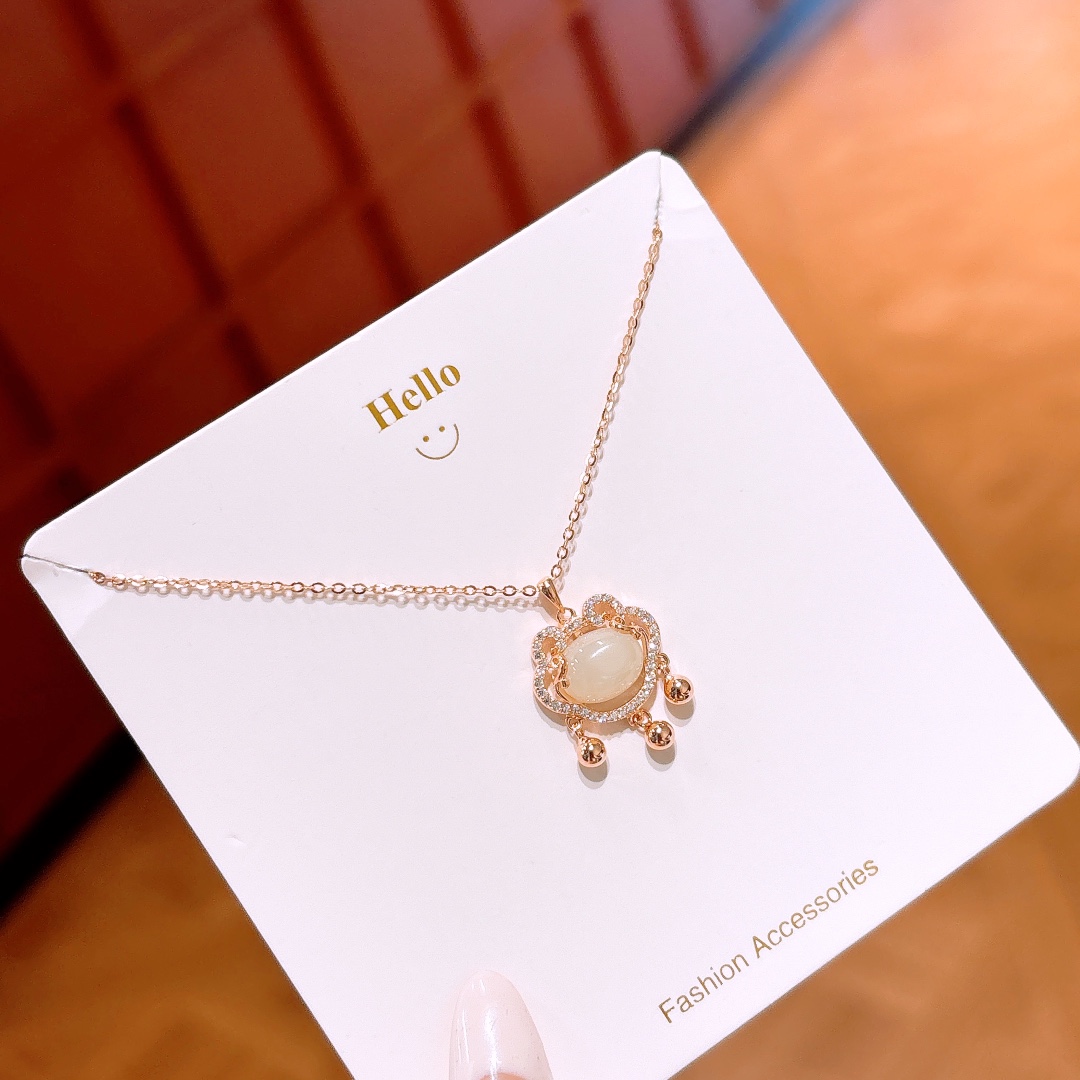 Solid Silver Hetian Jade Necklace Sweet Wedding Favor Gold