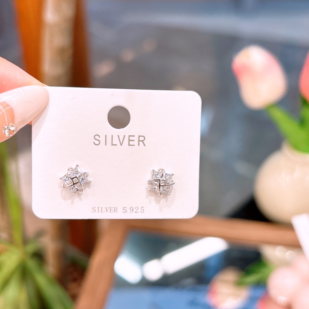 S925 Sterlingsilber Ohrringe Französisch Party Silber