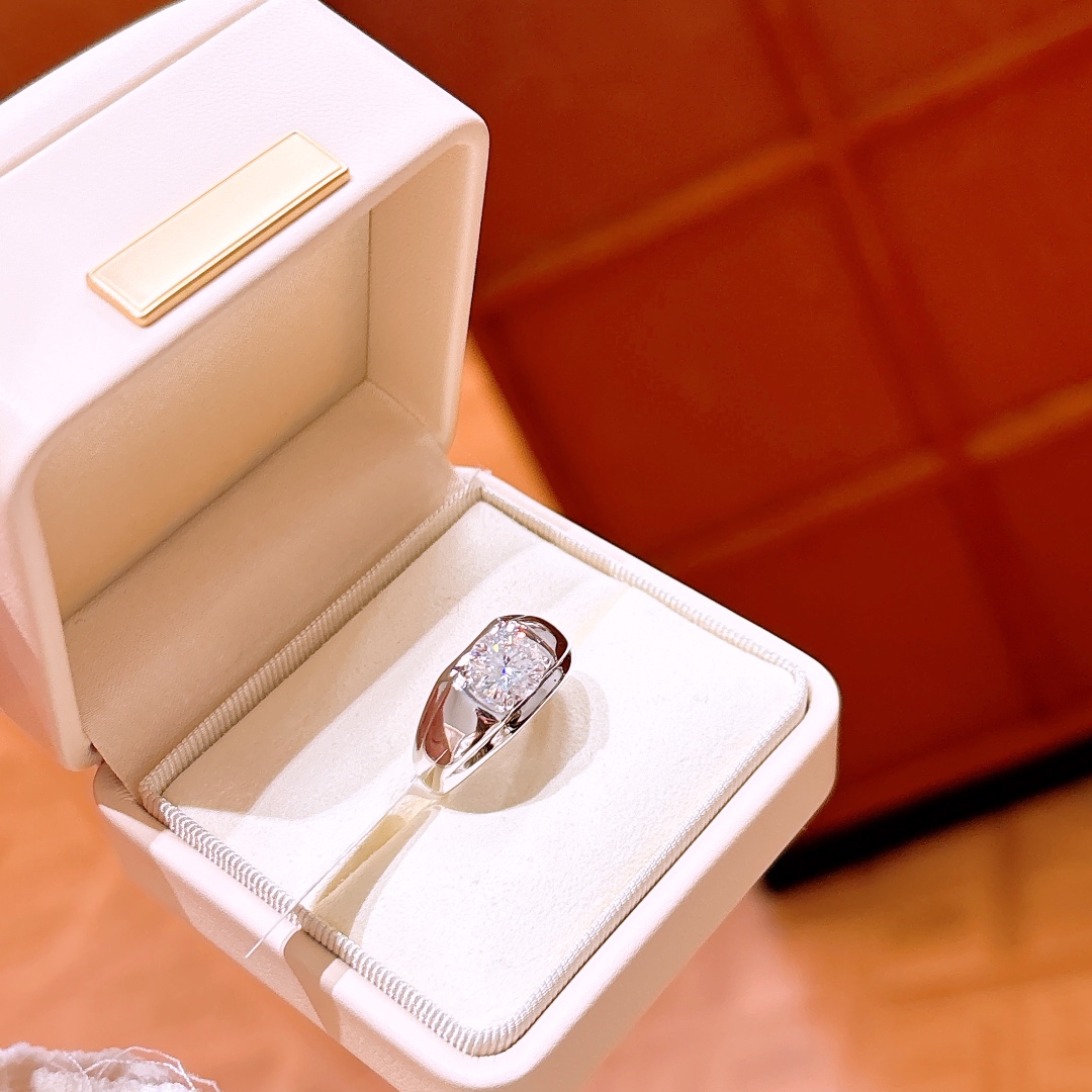 Fine Silver Men's Moissanite Ring Pure Annual Party Silver