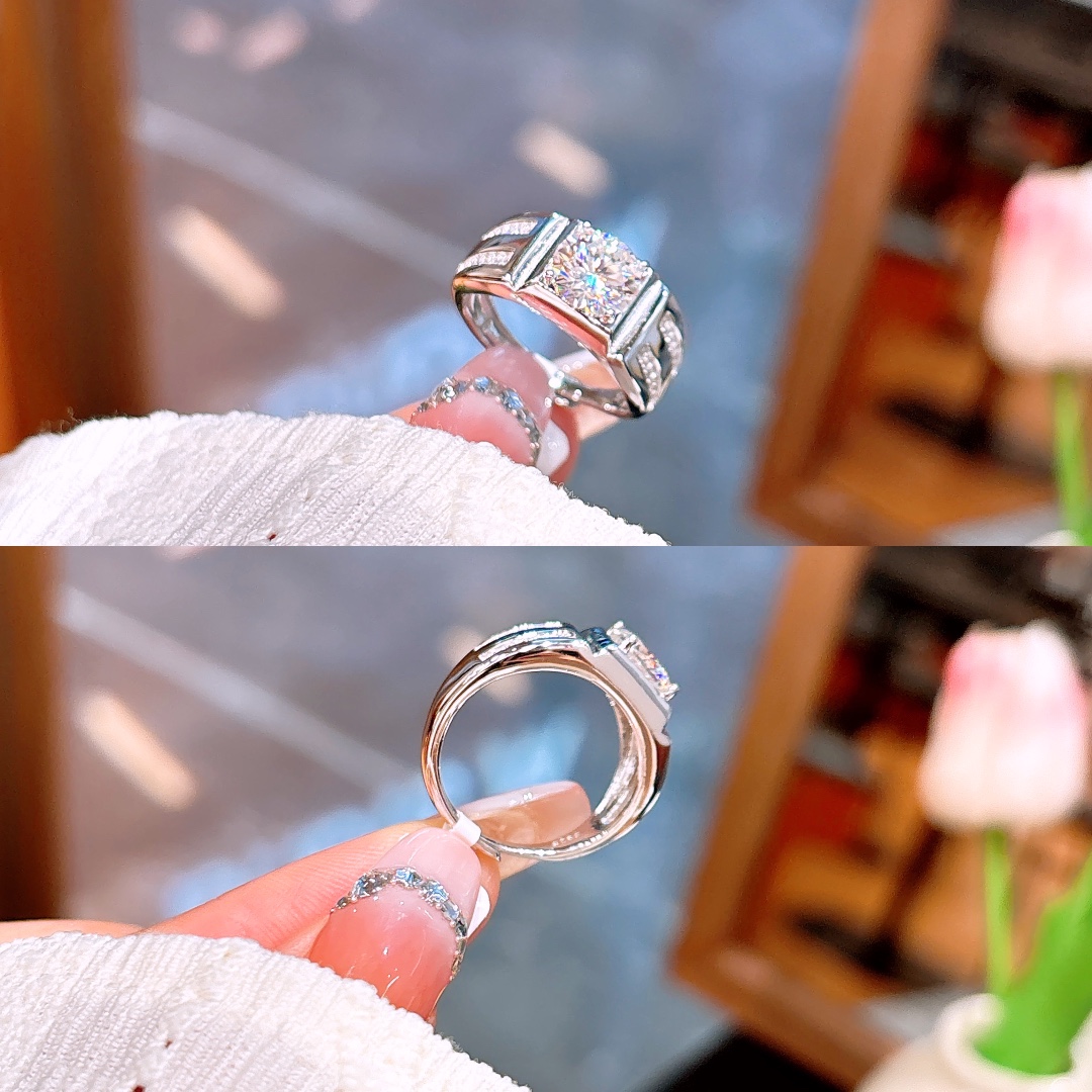 Fine Silver Men's Moissanite Ring Soft Travel Gold