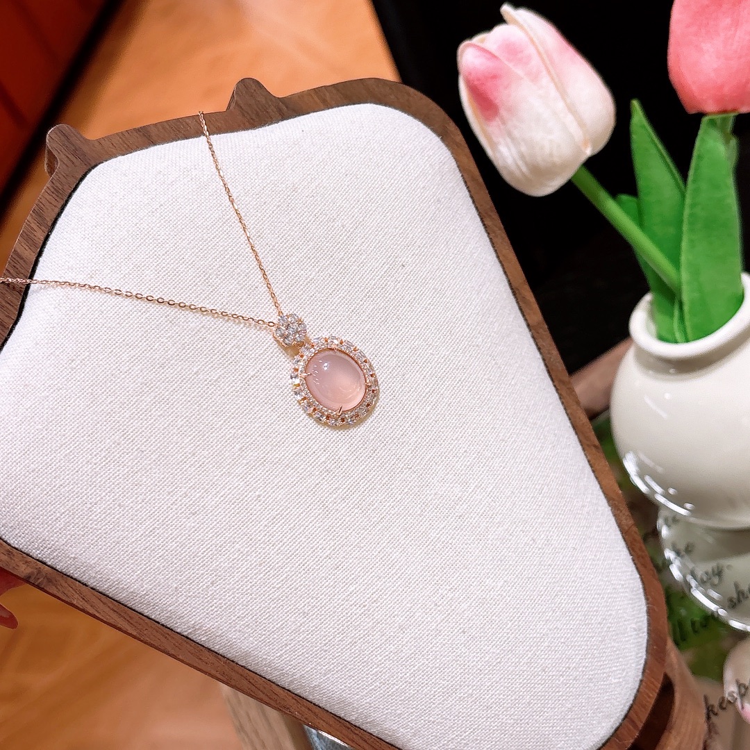 Hypoallergenic Silver Pink Chalcedony Necklace Delicate Everyday Wear