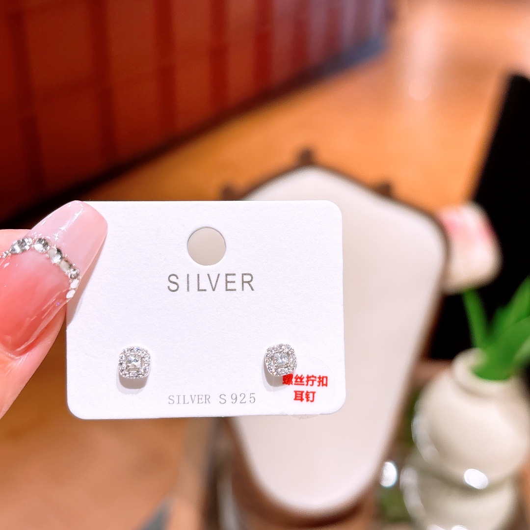 S925 Sterling Silver Screw-back Studs Chic Valentine's Day Silver