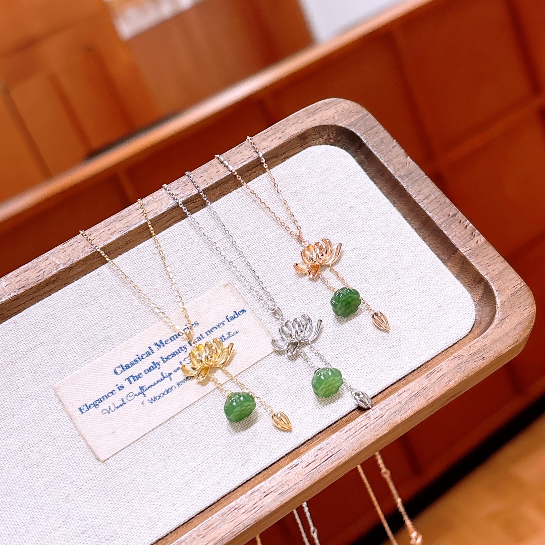 925 Silver Jasper Necklace Girly Spring Festival Gold