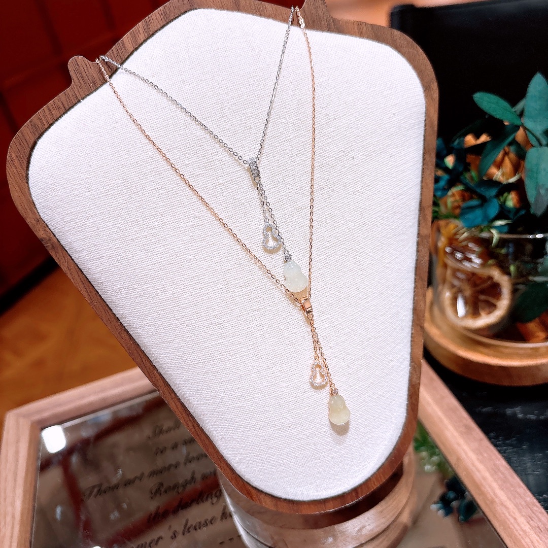 Fine Silver Hetian Jade Necklace French Teacher's Day Gold