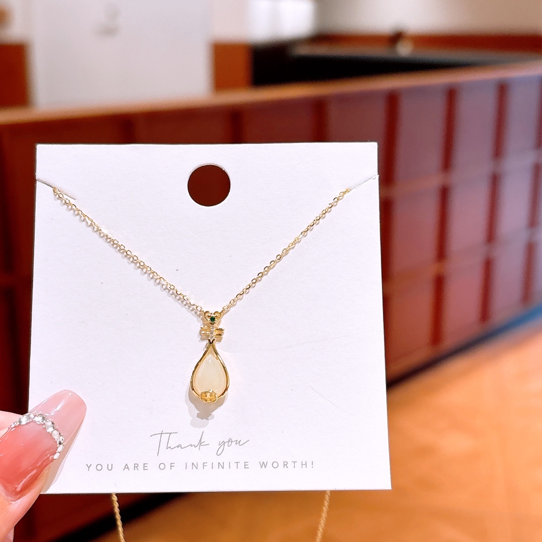 Nickel Free Silver Hetian Jade Necklace Pure Spring Festival Gold
