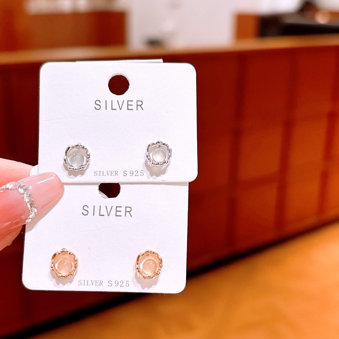 S925 Sterling Silver Earrings Korean Style Banquet Silver