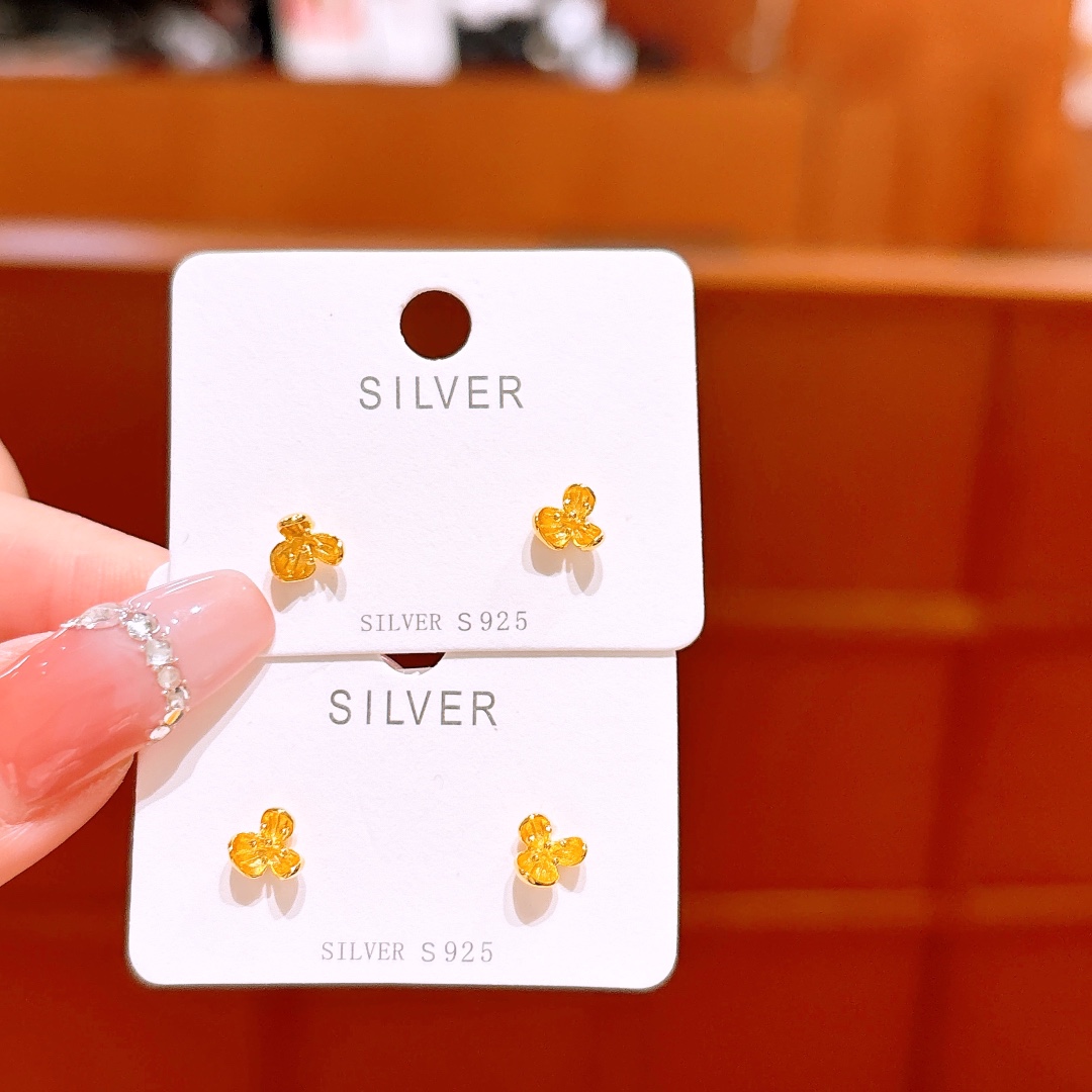 Solid Silver Earrings Premium Party Gold