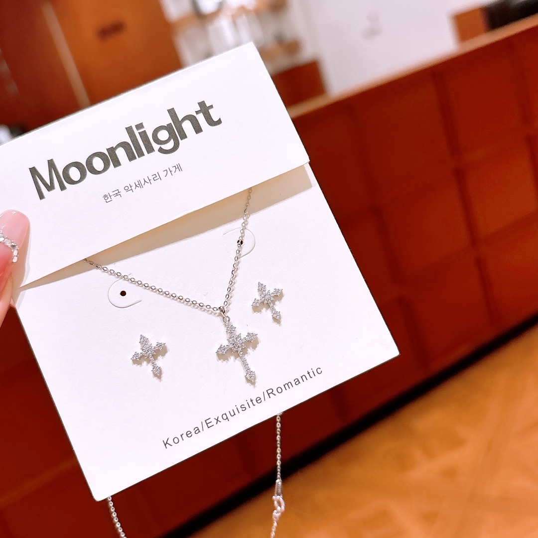 Hypoallergenic Silver Earrings & Necklace Set Fashion Workplace Gold