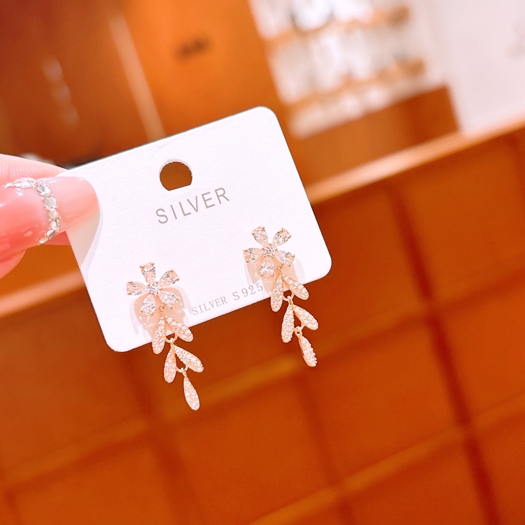 Fine Silver Earrings Korean Style Mother's Birthday Gold